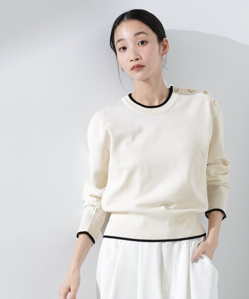 洗濯機洗可UVカットバイカラー釦ディティールニット