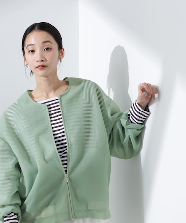 シアーダンボールカットノーカラーZIPupジャケット