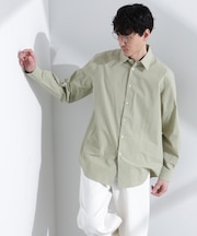 タイプライターチェックステンカラーシャツ　長袖