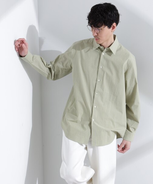 タイプライターチェックステンカラーシャツ　長袖