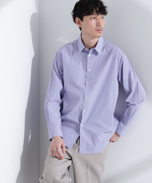 タイプライターチェックステンカラーシャツ 長袖