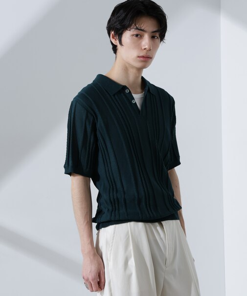 ストライプニットポロ 半袖