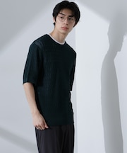 柄編みクルーネックニット 半袖