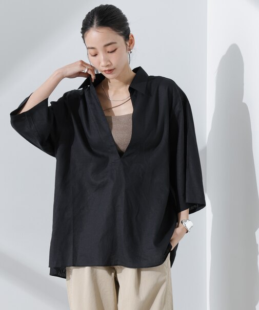 Anti Smell Linen プルオーバーVネックシャツ