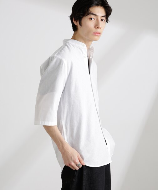 クールマックスリネンバンドカラー7分袖