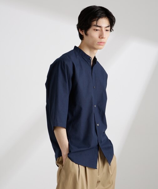 クールマックスリネンバンドカラー7分袖