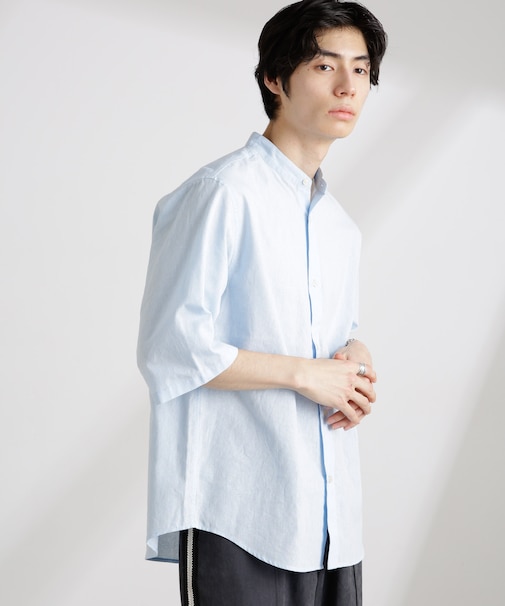 クールマックスリネンバンドカラー7分袖