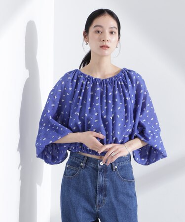 フラワープリントギャザーバルーンブラウス