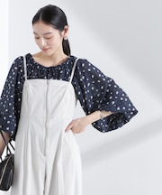 フラワープリントギャザーバルーンブラウス