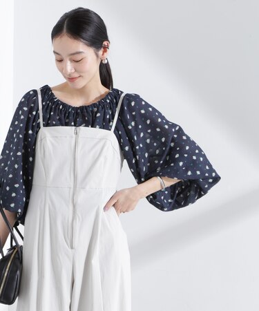 フラワープリントギャザーバルーンブラウス