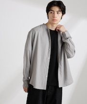 アンチスメルリネン バンドカラーシャツ 長袖