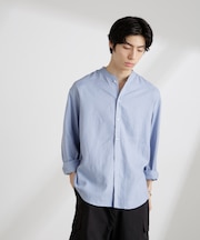 アンチスメルリネン バンドカラーシャツ 長袖