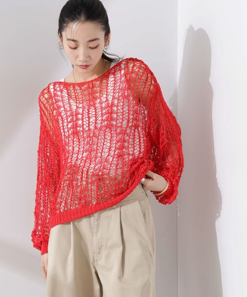 テープヤーンメッシュニットトップス