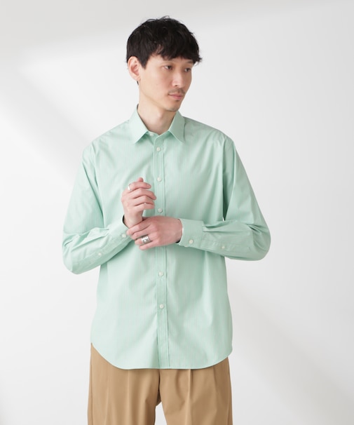 ESTENEIGE(R) レギュラーカラーシャツストライプ 長袖／接触冷感