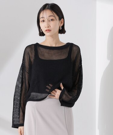 クロップドメッシュニットトップス