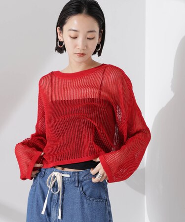 クロップドメッシュニットトップス