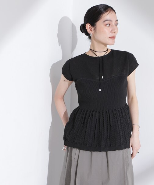 スカラップデザインニットトップス