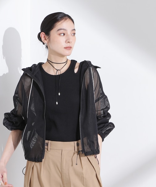 配色パイピングメッシュブルゾン