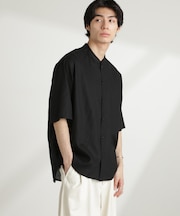 アンチスメルリネン バンドカラーシャツ 半袖