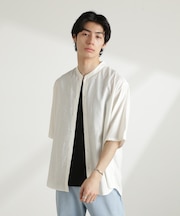 アンチスメルリネン バンドカラーシャツ 半袖