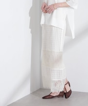 シアーチェックレースボーダーマキシスカート