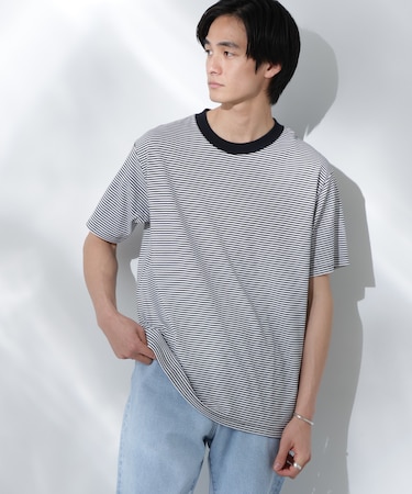Anti Soaked(R)  汗染み防止 ボーダーミドルシルエットTシャツ
