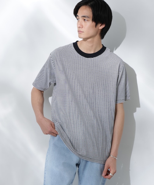 Anti Soaked(R)  汗染み防止 ボーダーミドルシルエットTシャツ