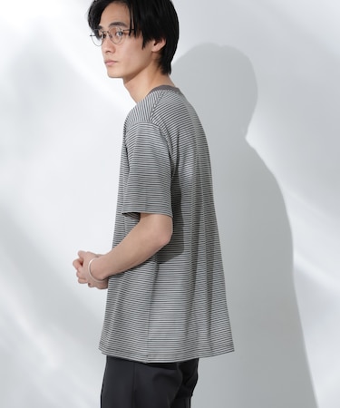 Anti Soaked(R)  汗染み防止 ボーダーミドルシルエットTシャツ