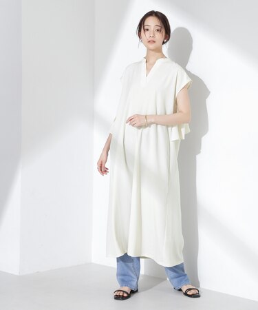 リネンタッチバックフレアスキッパーワンピース