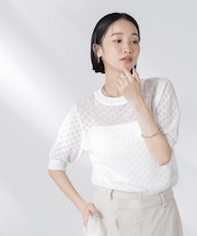 レース柄クルーネック半袖ニット