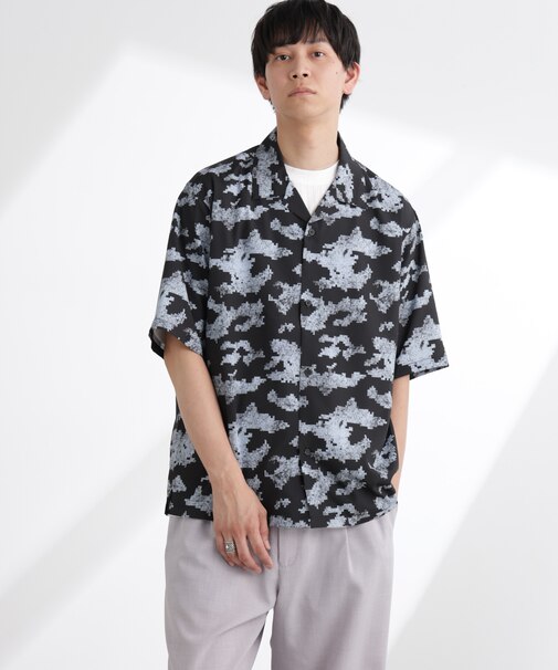 オリジナルパターン開襟シャツ 半袖