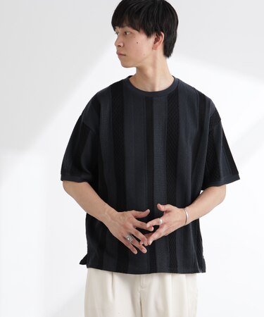 ストライプジャガードTシャツ 半袖