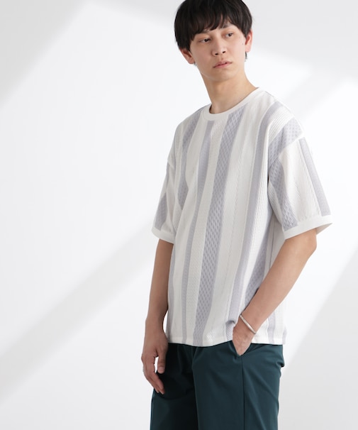 ストライプジャガードTシャツ 半袖