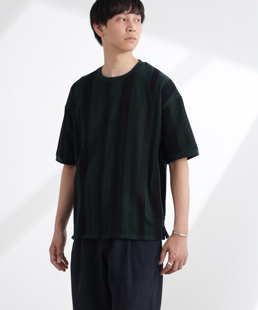 ストライプジャガードTシャツ 半袖