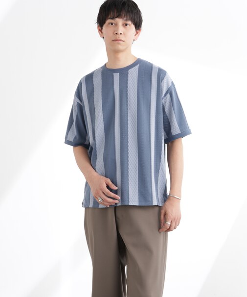 ストライプジャガードTシャツ 半袖