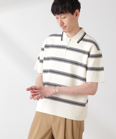 ミラノリブボーダーニットポロ