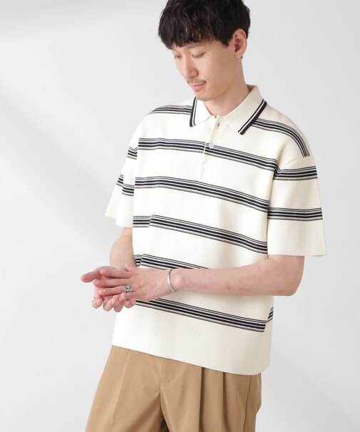 ミラノリブボーダーニットポロ