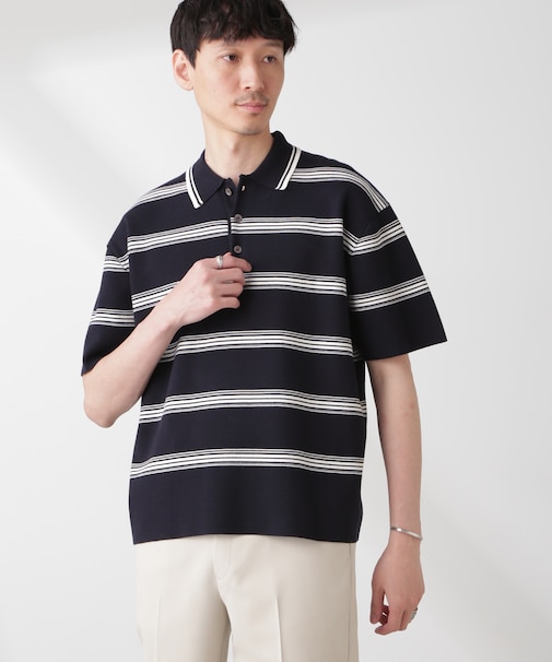 ミラノリブボーダーニットポロ