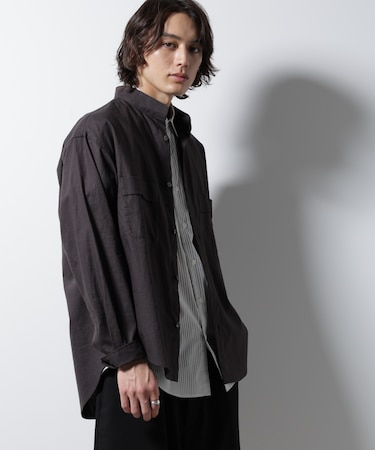 「BELGIUM LINEN FABRICS」リネンコットンスタンドカラーシャツ