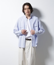 「BELGIUM LINEN FABRICS」リネンコットンスタンドカラーシャツ