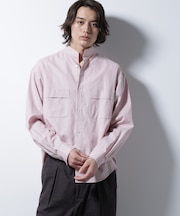 「BELGIUM LINEN FABRICS」リネンコットンスタンドカラーシャツ