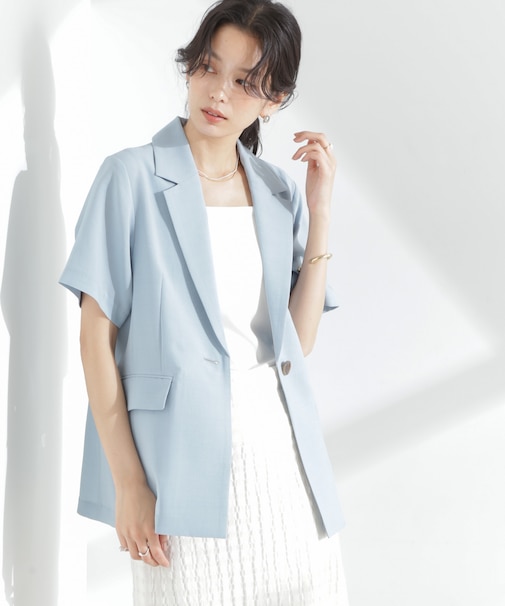 メランジドライ 半袖テーラードジャケット(セットアップ可)