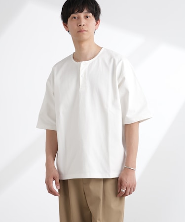 ヘビーオンスワイドヘンリーネックTシャツ 半袖