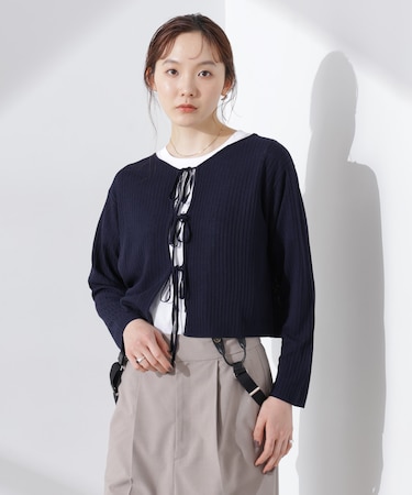 前後2wayリボン開きカーディガン