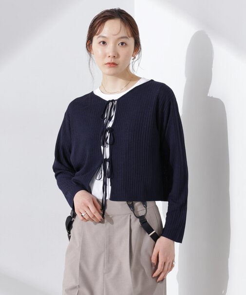 前後2wayリボン開きカーディガン