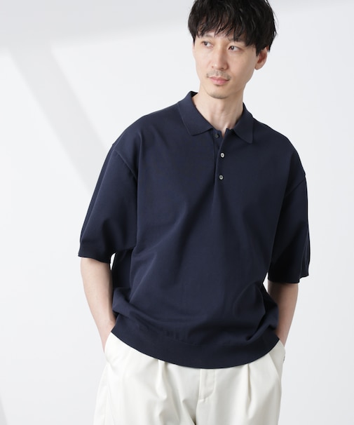 コットン／ソロナ プレーティング 半袖ニットポロシャツ