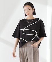 コード刺繍クルーネックカットトップス