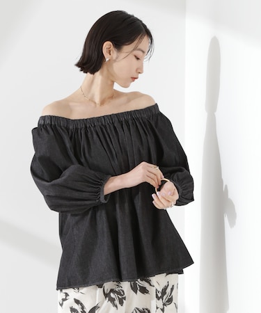 ライトデニムギャザーブラウス(セットアップ可)