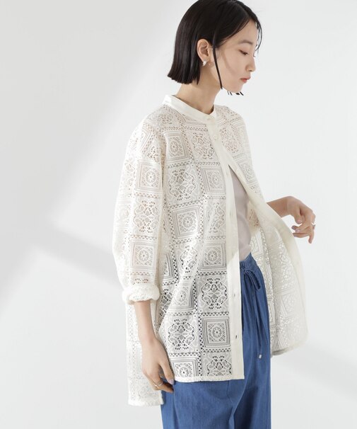 バンドカラーレースシャツ (セットアップ可)