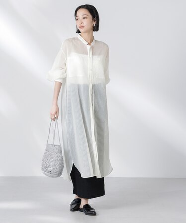 シアーストライプシャツワンピース